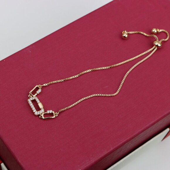 Elegant Rose Gold Adjustable Bracelet with Sparkling Rectangle Charms, XPAB0632 - Picture 9 of 12